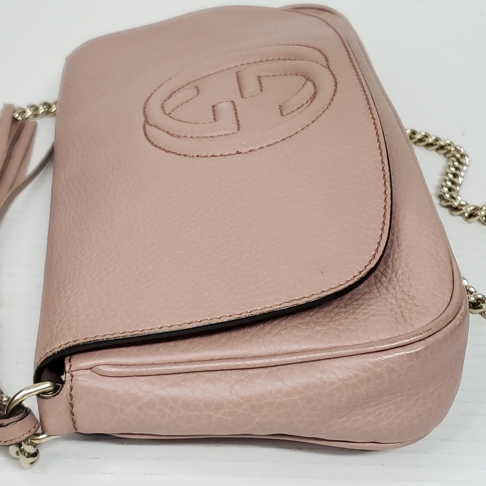 Authentic Gucci Soho Disco Pink Leather GG Tassel Chain Crossbody Bag Luxury - Picture 7 of 16